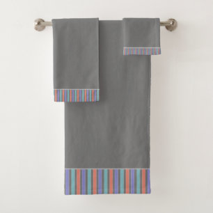 Grey With Stripes Bath Towel Set