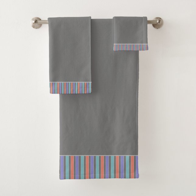 Grey With Stripes Bath Towel Set (Insitu)