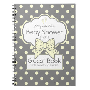 Grey With Yellow Polka Dots Baby Shower Guest Book