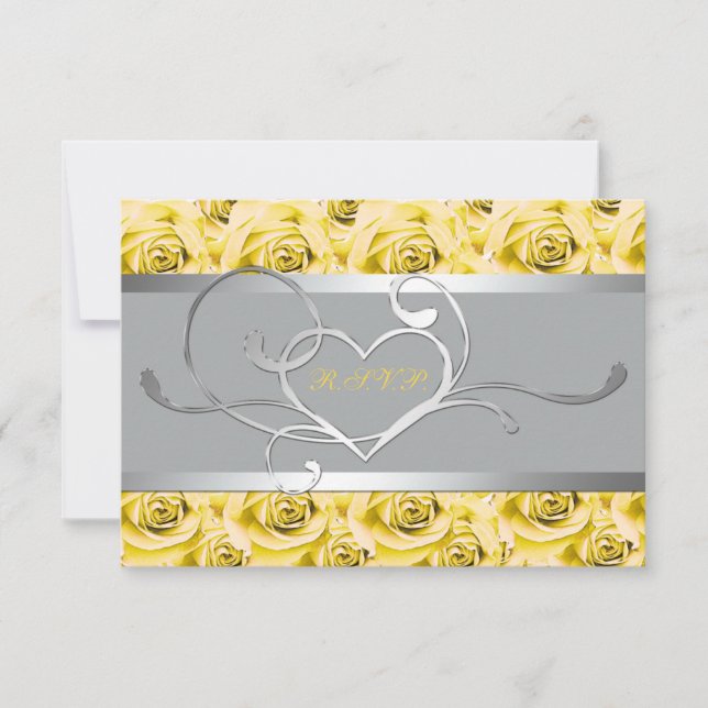 Grey with Yellow Roses Paper Reply Card (Front)