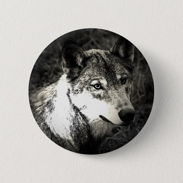 Grey Wolf 6 Cm Round Badge (Front)