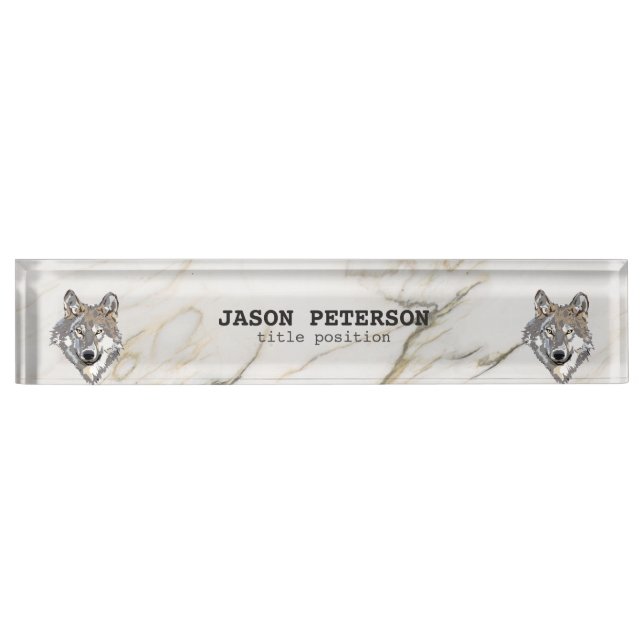 Grey Wolf And Marble Stone Nameplate (Front)