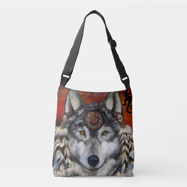 GREY WOLF ART CROSSBODY BAG (Front)