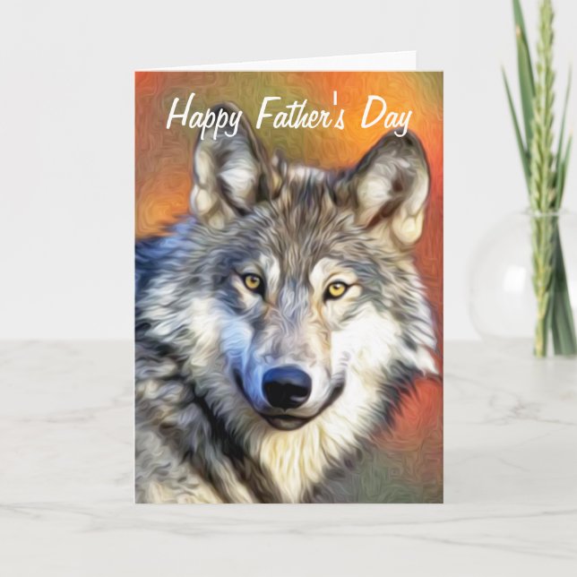 Grey Wolf Art Painting Happy Father's Day Card (Front)
