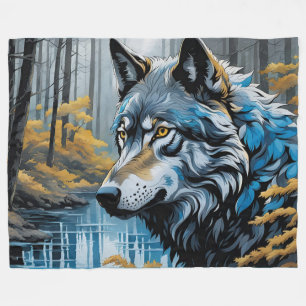 Grey Wolf at The Stream Fleece Blanket