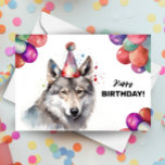 Grey Wolf Balloons and Party Hat Wild Birthday  Card<br><div class="desc">Celebrate a wild and wonderful birthday with our captivating Wolf Birthday Card. This unique card features a striking grey wolf donning a party hat, surrounded by festive balloons, creating a memorable scene that perfectly encapsulates the spirit of celebration. Featuring a watercolor illustration of the majestic grey wolf. The details and...</div>