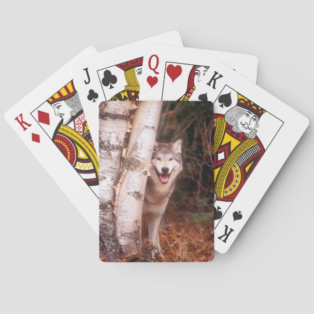 Grey Wolf Behind a Tree Playing Cards (Back)