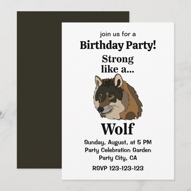 Grey Wolf Birthday Party Invitation (Front/Back)