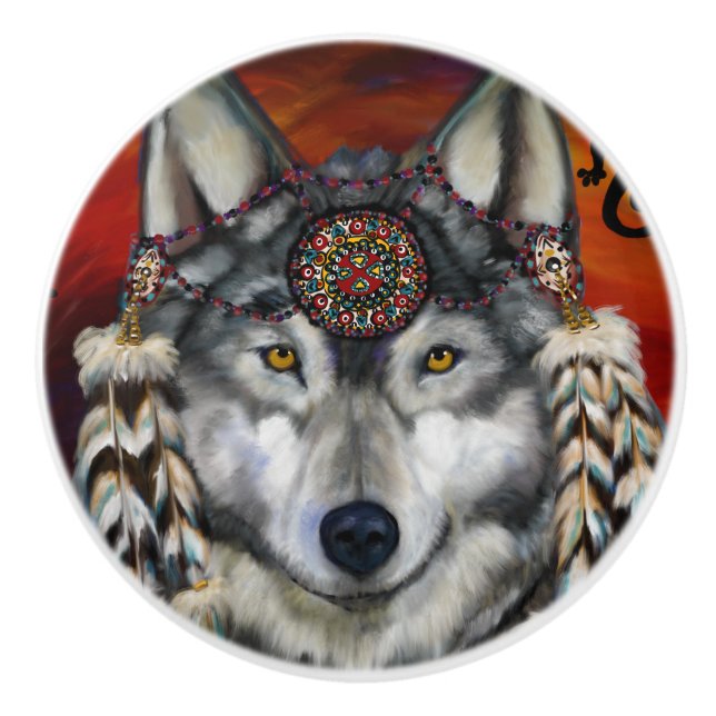 Grey Wolf  Ceramic Knob (Front)