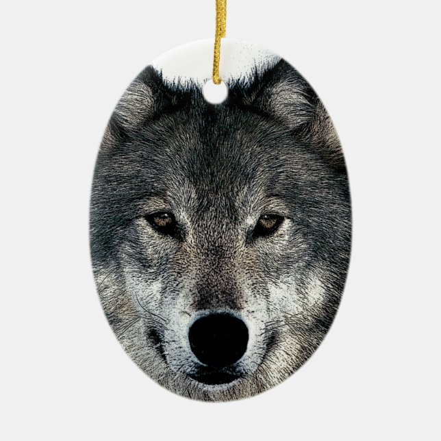Grey Wolf Ceramic Tree Decoration (Front)