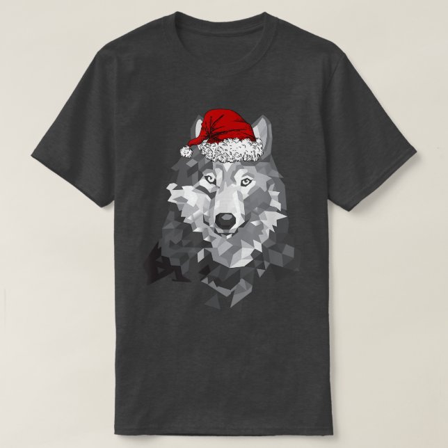 Grey Wolf Christmas Santa Hat Wolves Lover Merry W T-Shirt (Design Front)
