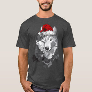 Grey Wolf Christmas Santa Hat Wolves Lover Merry W T-Shirt