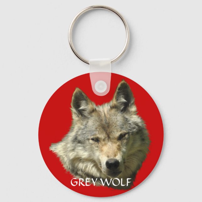 GREY WOLF Design Wildlife Art Key-Ring Key Ring (Front)