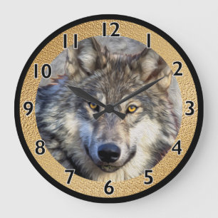 Grey Wolf Dignity Large Clock