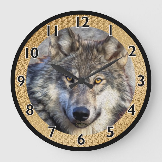 Grey Wolf Dignity Large Clock (Front)