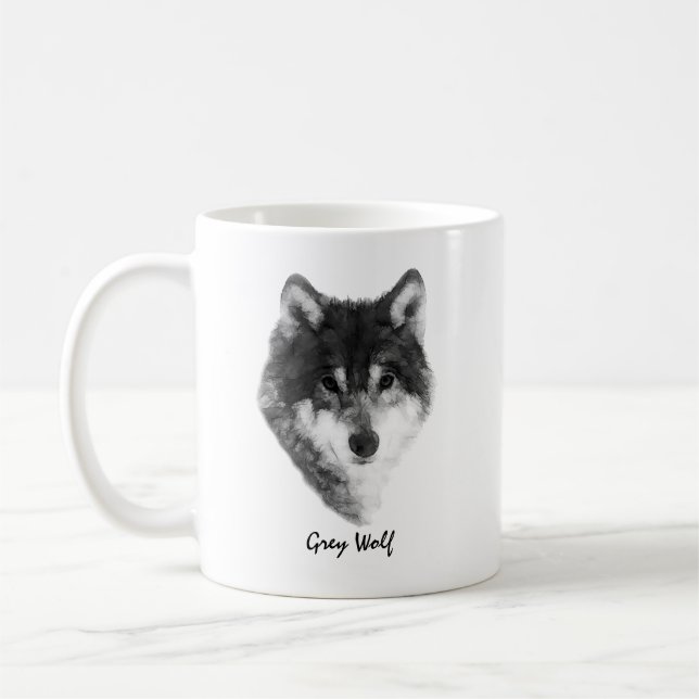 Grey Wolf elegant customisable Coffee Mug (Left)
