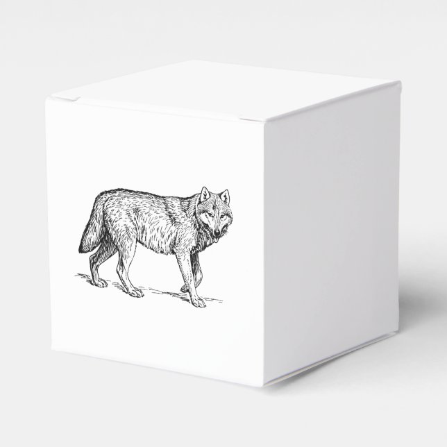 Grey Wolf Elegant Ink Drawing Favour Box (Front Side)