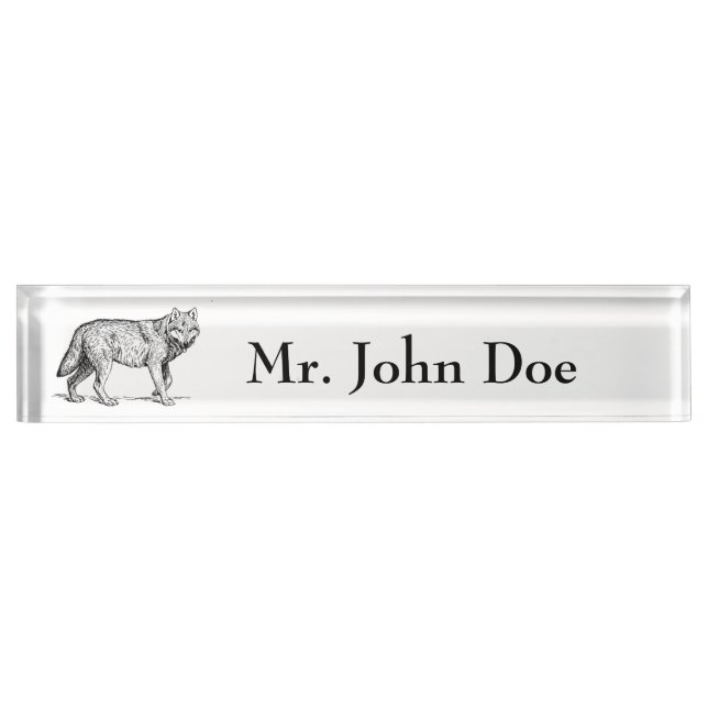 Grey Wolf Elegant Ink Drawing Nameplate (Front)