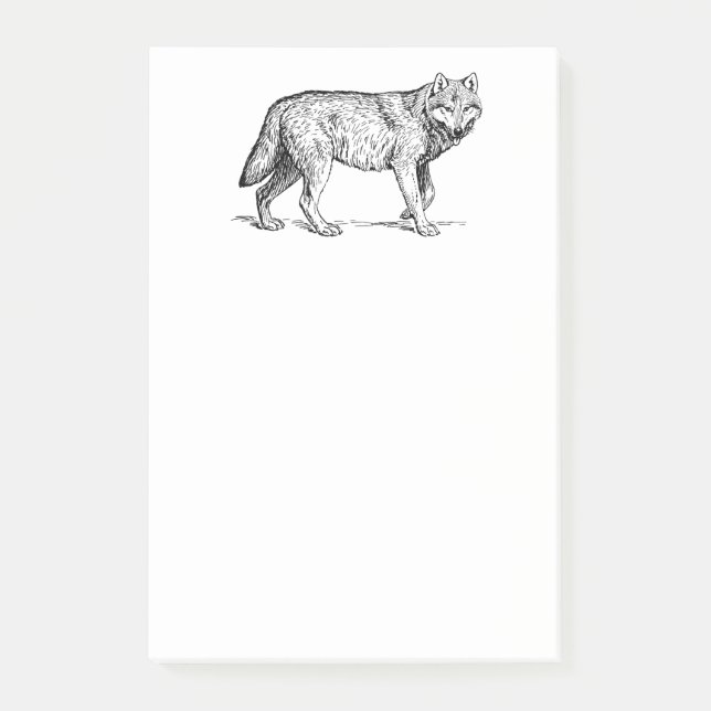 Grey Wolf Elegant Ink Drawing Post-it Notes (Front)
