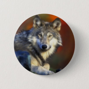 Grey Wolf, Endangered Species Digital Photography 6 Cm Round Badge