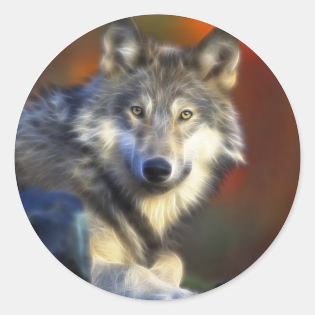Grey Wolf, Endangered Species Digital Photography Classic Round Sticker (Front)