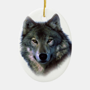 Grey Wolf Eyes Ceramic Tree Decoration
