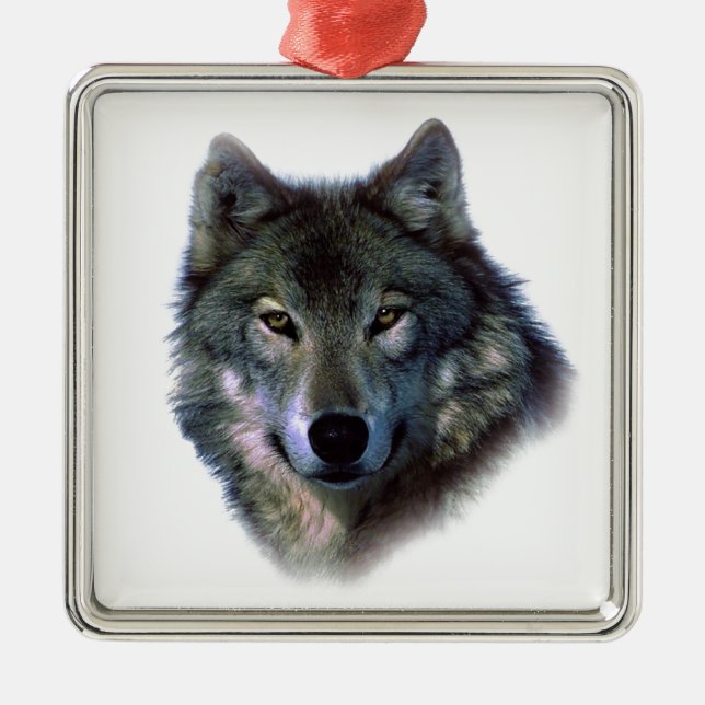 Grey Wolf Eyes Metal Ornament (Front)