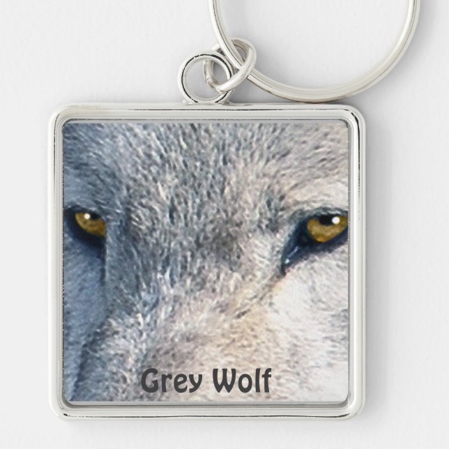 GREY WOLF EYES Wildlife Art Key-chain Key Ring (Front)