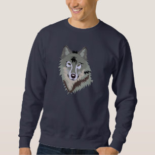 Grey Wolf Face Drawing Sweatshirt