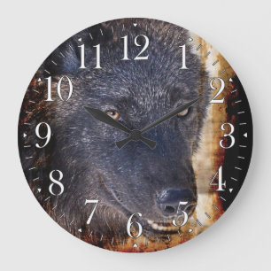 Grey Wolf Face Wildlife-Supporter Art Clock