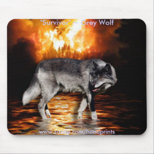 Grey Wolf & Forest Fire Mouse Pad