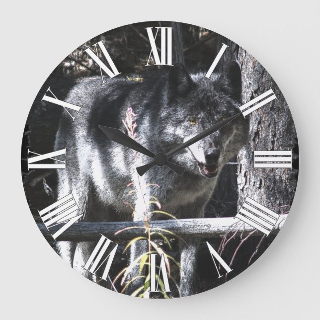 Grey Wolf & Forest Photo Clock (Front)