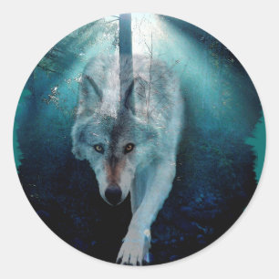 GREY WOLF & FOREST Wildlife Series Classic Round Sticker