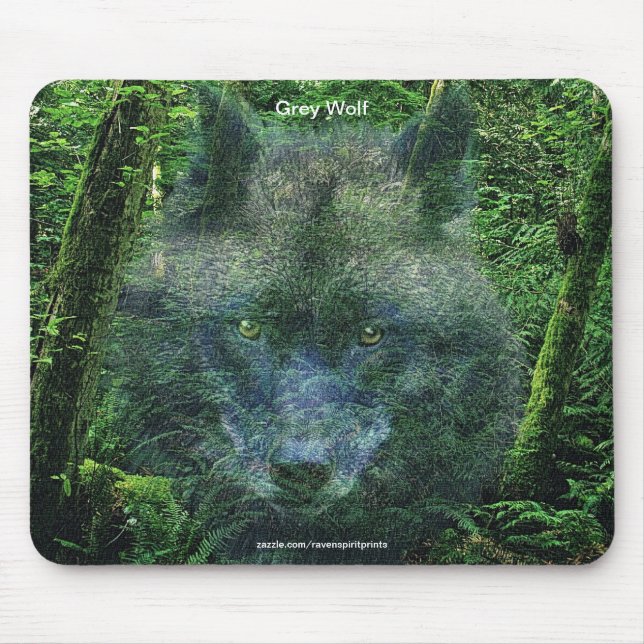 Grey Wolf & Forest Wildlife-supporter Animal Art Mouse Pad (Front)