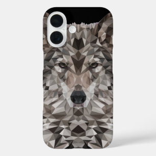 Grey Wolf Geometric Portrait iPhone 16 Case