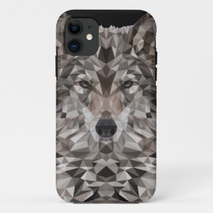 Grey Wolf Geometric Portrait iPhone 11 Case
