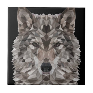 Grey Wolf Geometric Portrait Ceramic Tile