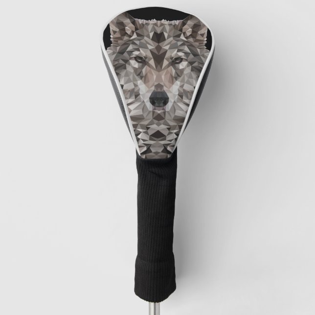 Grey Wolf Geometric Portrait  Golf Head Cover (Front)