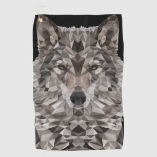 Grey Wolf Geometric Portrait Golf Towel