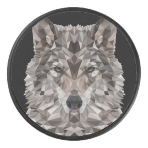 Grey Wolf Geometric Portrait Hockey Puck