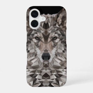 Grey Wolf Geometric Portrait iPhone 16 Case