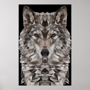 Grey Wolf Geometric Portrait Poster