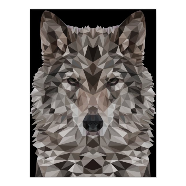 Grey Wolf Geometric Portrait Poster (Front)