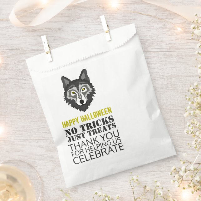 Grey Wolf, Halloween Party Favour Bag (Clipped)