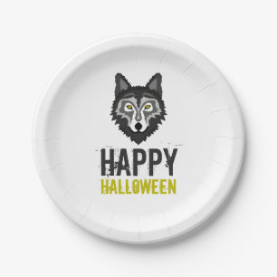 Grey Wolf, Happy Halloween Paper Plate