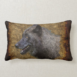 Grey Wolf Head on parchment Wildlife Throw Pillow