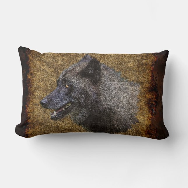 Grey Wolf Head on parchment Wildlife Throw Pillow (Front)