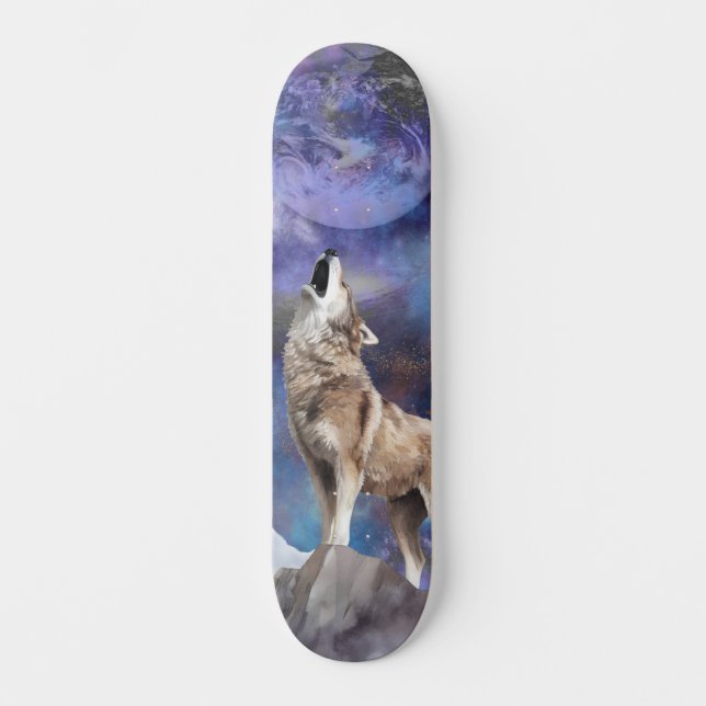 Grey Wolf Howling at the Moon Skate Deck (Front)