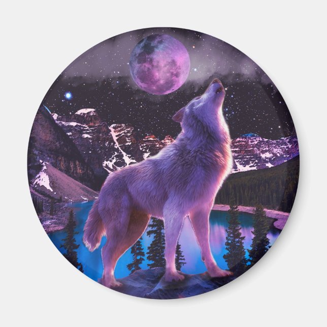 Grey wolf howling in forest magnet (Front)