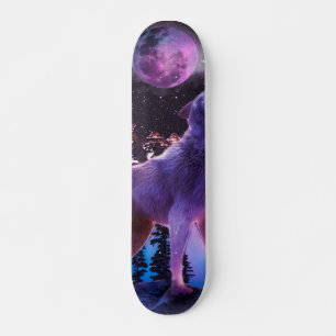 Grey wolf howling in forest skateboard